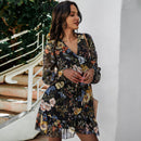 Vestido feminino estampado de chiffon de manga comprida