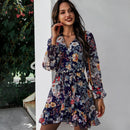 Vestido feminino estampado de chiffon de manga comprida