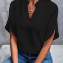 Camisa de chiffon de manga curta de verão, nova camisa com decote em V, roupa casual feminina versátil
