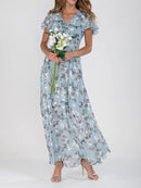 Vestido de manga curta com estampa floral, moda verão, vestidos de praia com babados, roupas femininas