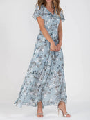 Vestido de manga curta com estampa floral, moda verão, vestidos de praia com babados, roupas femininas