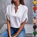Camisa de chiffon de manga curta de verão, nova camisa com decote em V, roupa casual feminina versátil