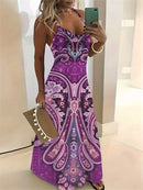 Vestido Nova moda sem mangas casual longo retrô 3D com textura confortável vestido respirável