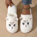 Pantufas femininas de pelúcia com estampa de gato
