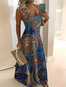 Vestido Nova moda sem mangas casual longo retrô 3D com textura confortável vestido respirável