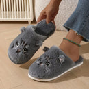 Pantufas femininas de pelúcia com estampa de gato