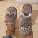 Pantufas femininas de pelúcia com estampa de gato
