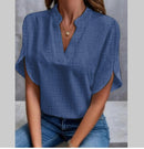 Camisa de chiffon de manga curta de verão, nova camisa com decote em V, roupa casual feminina versátil