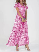 Vestido de manga curta com estampa floral, moda verão, vestidos de praia com babados, roupas femininas