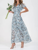 Vestido de manga curta com estampa floral, moda verão, vestidos de praia com babados, roupas femininas