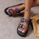 Sandálias plataforma femininas com fecho de velcro em cores combinando