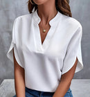 Camisa de chiffon de manga curta de verão, nova camisa com decote em V, roupa casual feminina versátil