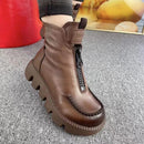 Botas de algodão em couro macio de grão integral, estilo retrô, com plataforma e salto muffin