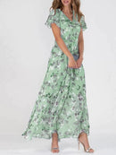 Vestido de manga curta com estampa floral, moda verão, vestidos de praia com babados, roupas femininas