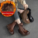 Botas de algodão em couro macio de grão integral, estilo retrô, com plataforma e salto muffin