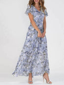 Vestido de manga curta com estampa floral, moda verão, vestidos de praia com babados, roupas femininas