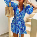 Vestido de praia com estampa reta e gola alta da moda para férias